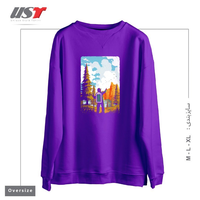 سوییشرت اورسایز طرح HIKING RECHARGING IN NATURE OUTDOOR BATTERY2121