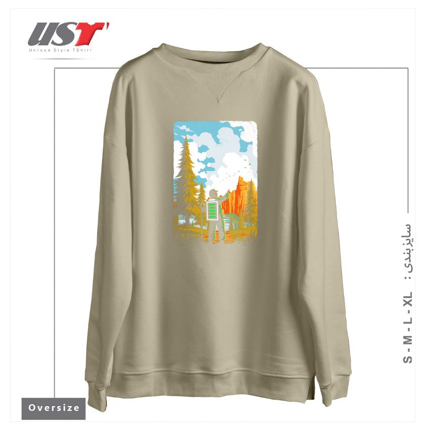 سوییشرت اورسایز طرح HIKING RECHARGING IN NATURE OUTDOOR BATTERY2121