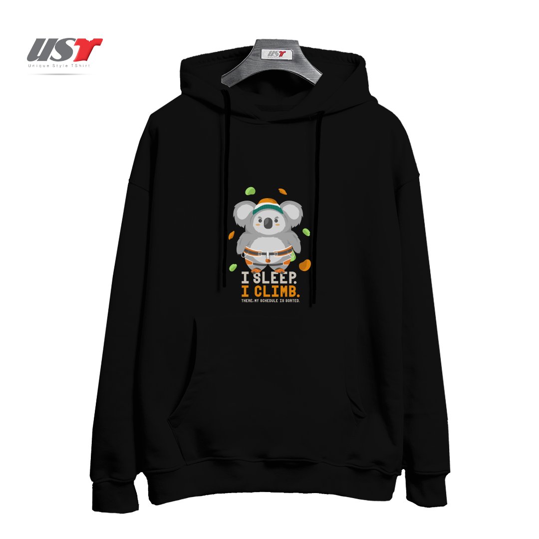 طرح I SLEEP. I CLIMB. هودی اورسایزرنگ مشکی
