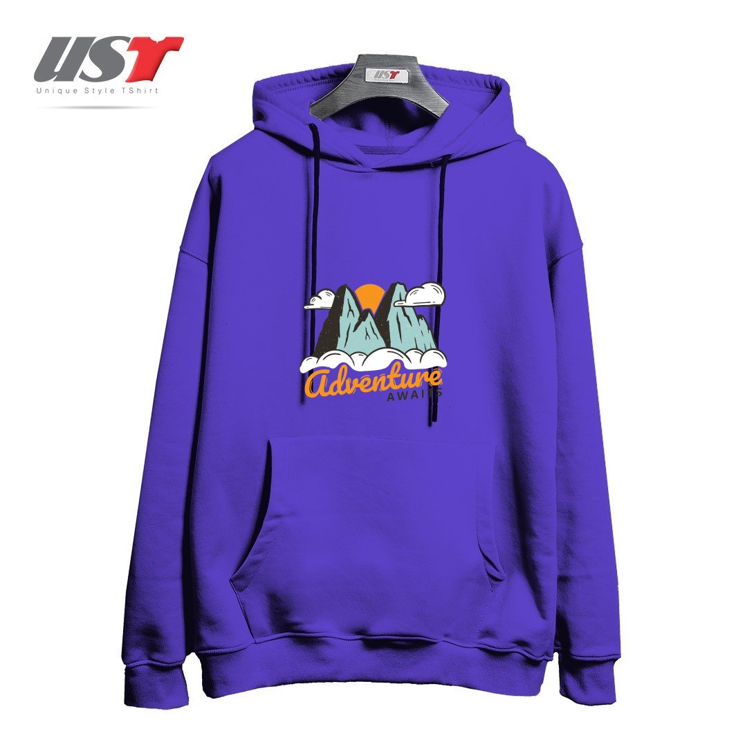 طرح NATURE - ADVENTURE AWAITS هودی اورسایزرنگ بنفش