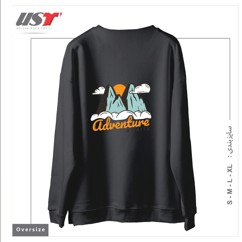 طرح NATURE - ADVENTURE AWAITS سوییشرت اورسایزرنگ دودی