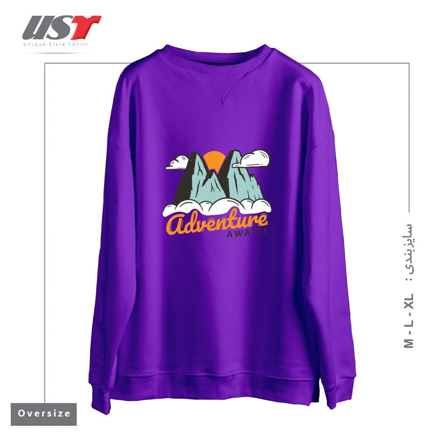 طرح NATURE - ADVENTURE AWAITS سوییشرت اورسایزرنگ بنفش