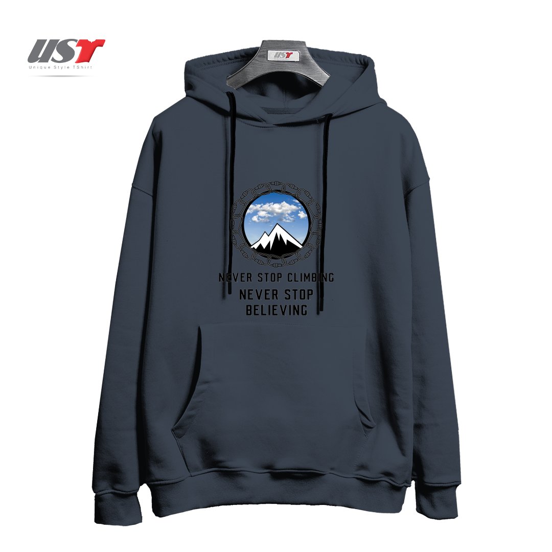 هودی اورسایز طرح NEVER STOP CLIMBING, NEVER STOP BELIEVING
