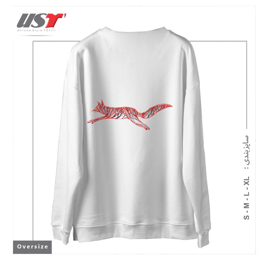 طرح FOREST FOX سوییشرت اورسایزرنگ سفید
