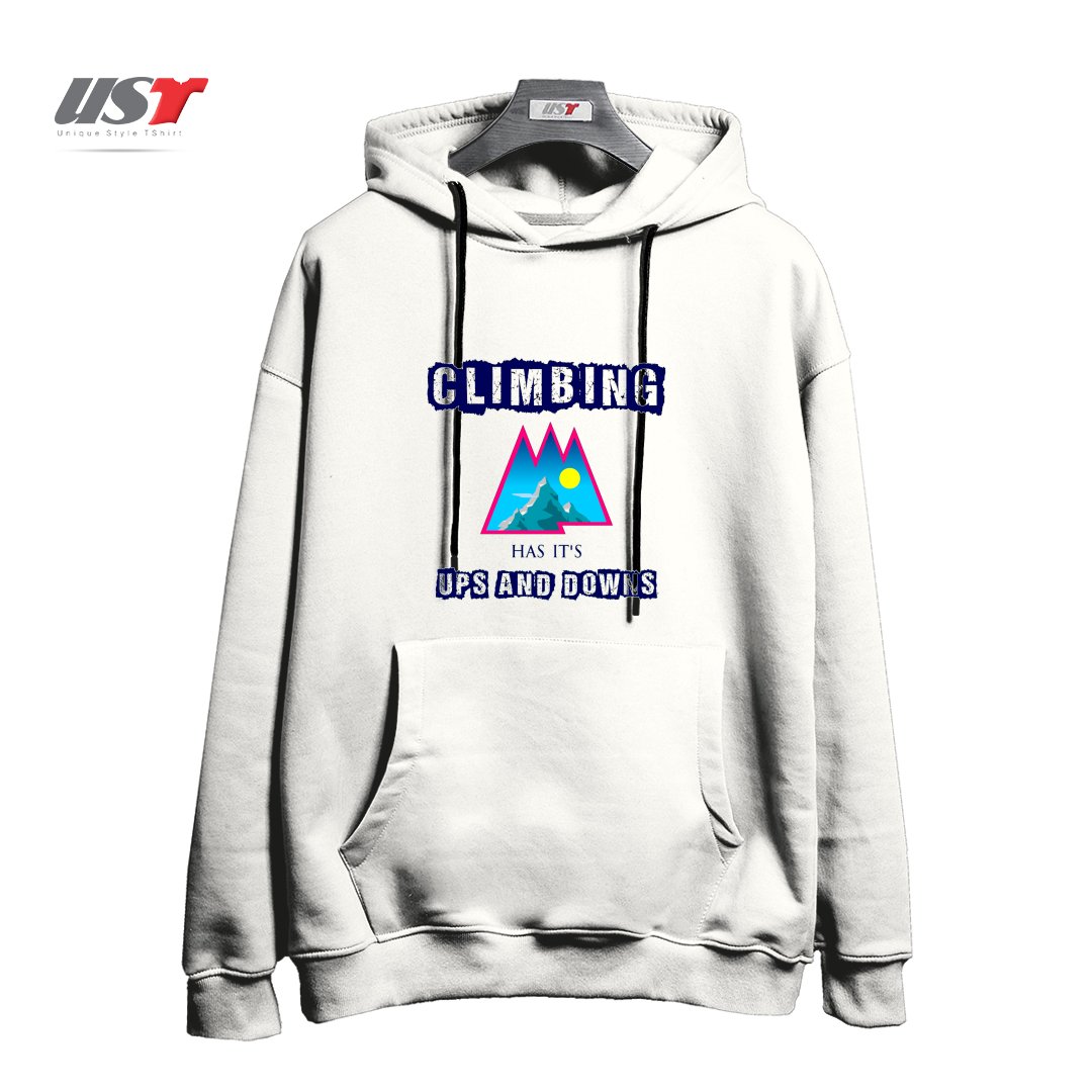 طرح UPS AND DOWNS هودی اورسایزرنگ سفید