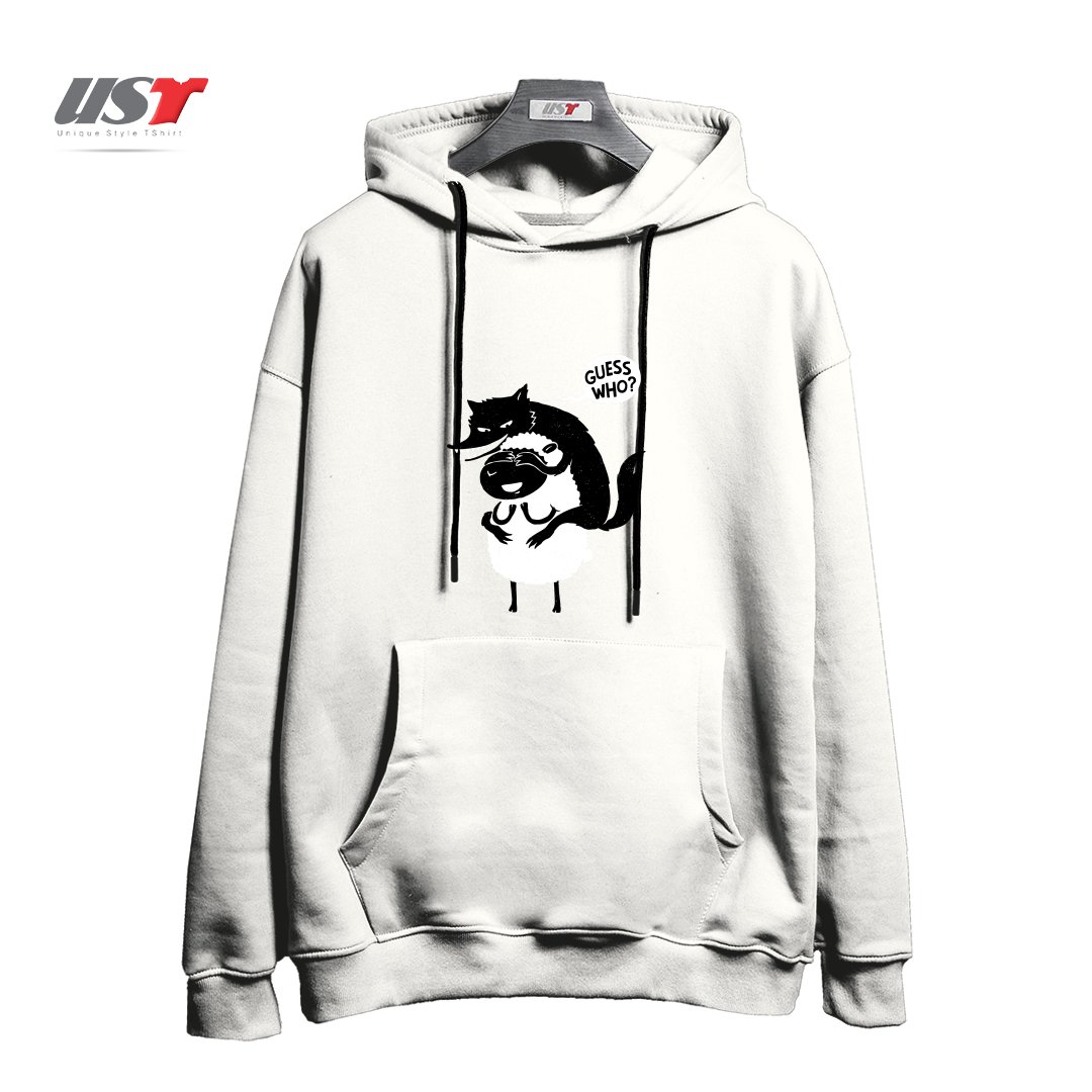 طرح GUESS WHO هودی اورسایزرنگ سفید