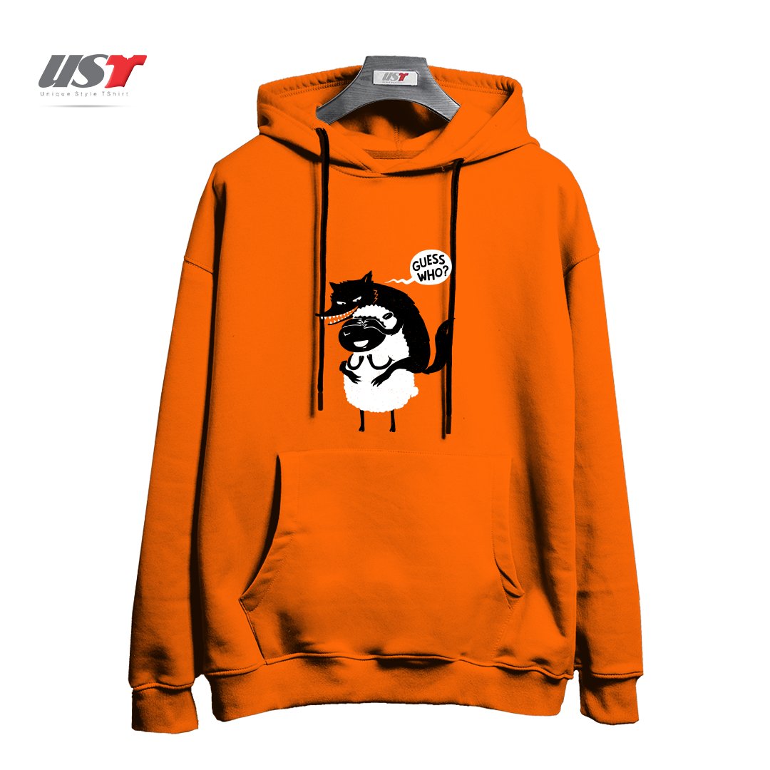 طرح GUESS WHO هودی اورسایزرنگ نارنجی