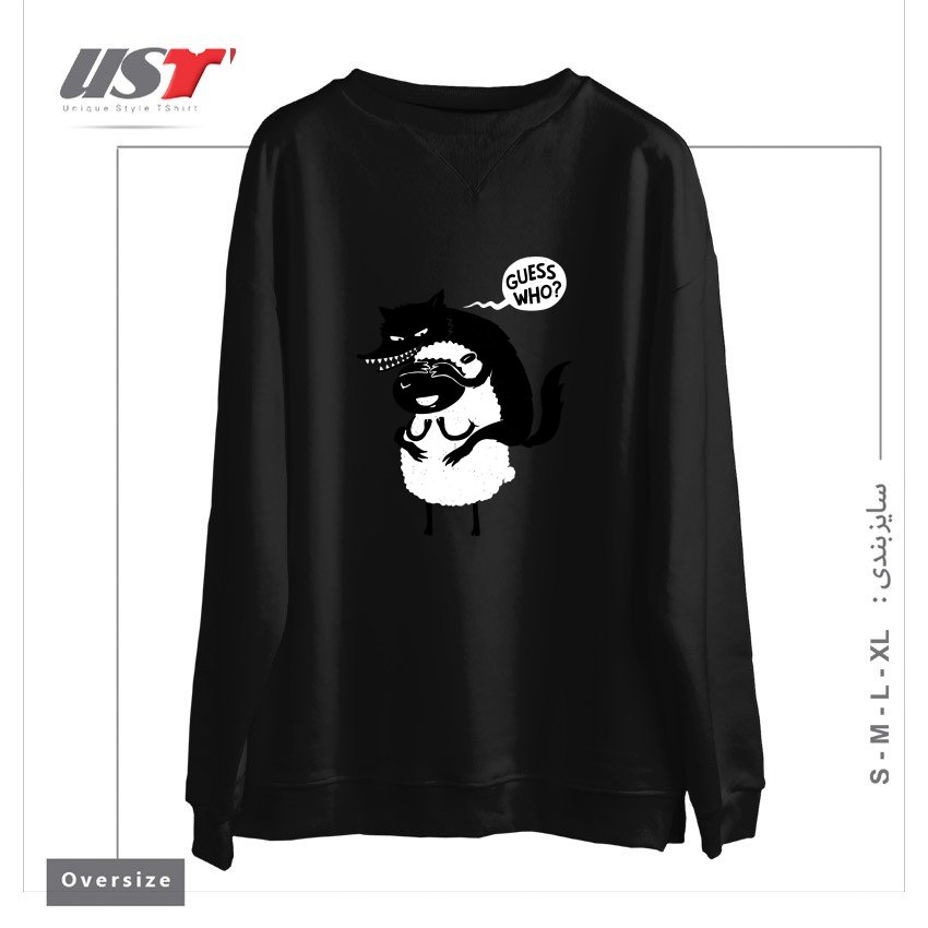 طرح GUESS WHO سوییشرت اورسایزرنگ مشکی