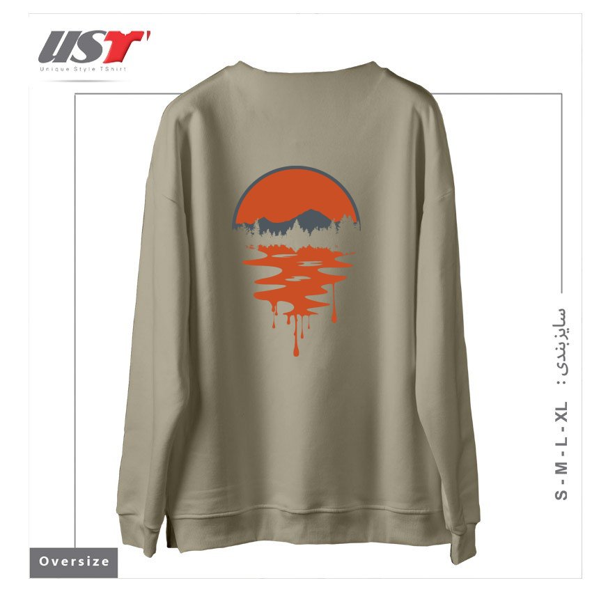 طرح OUTDOOR SUNSET سوییشرت اورسایزرنگ نخودی