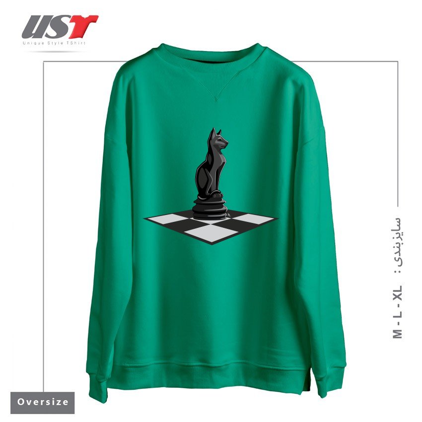 طرح CAT CHESS سوییشرت اورسایزرنگ سبز سدری