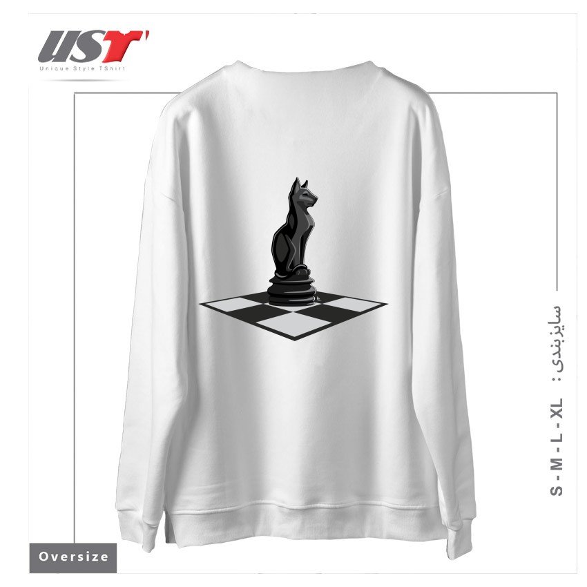 طرح CAT CHESS سوییشرت اورسایزرنگ سفید