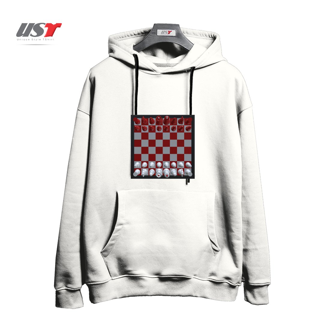 طرح CHESS #1 هودی اورسایزرنگ سفید
