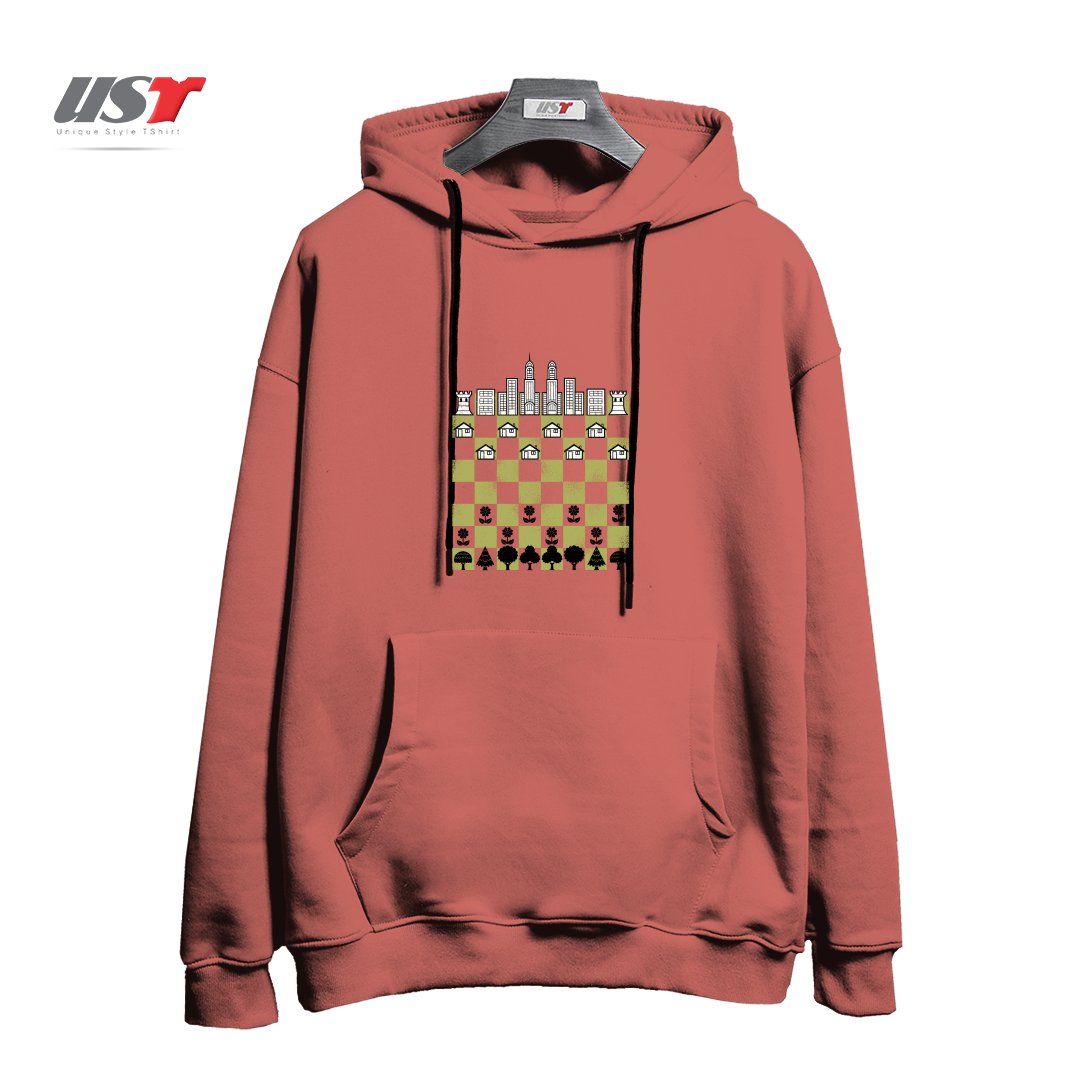 طرح CITY FOREST CHESS VINTAGE GAME هودی اورسایزرنگ آجری