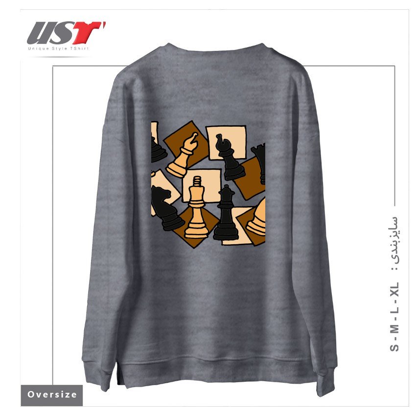 طرح COOL CHESS PIECES CHESS GAME ABSTRACT ART سوییشرت اورسایزرنگ طوسی ملانژ