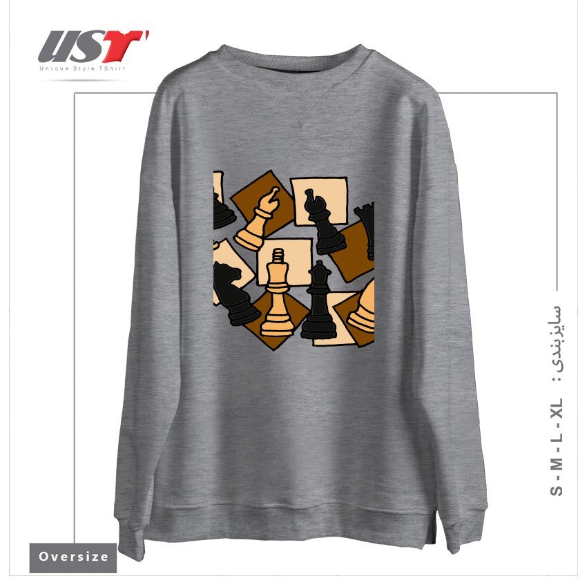 سوییشرت اورسایز طرح COOL CHESS PIECES CHESS GAME ABSTRACT ART