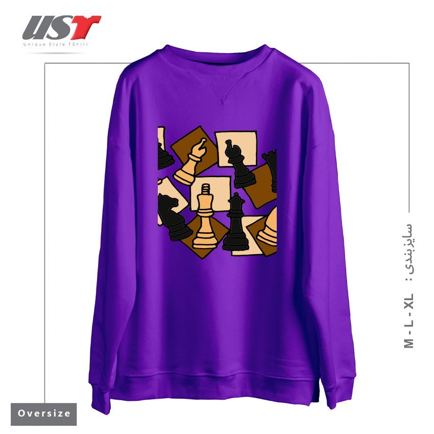 طرح COOL CHESS PIECES CHESS GAME ABSTRACT ART سوییشرت اورسایزرنگ بنفش