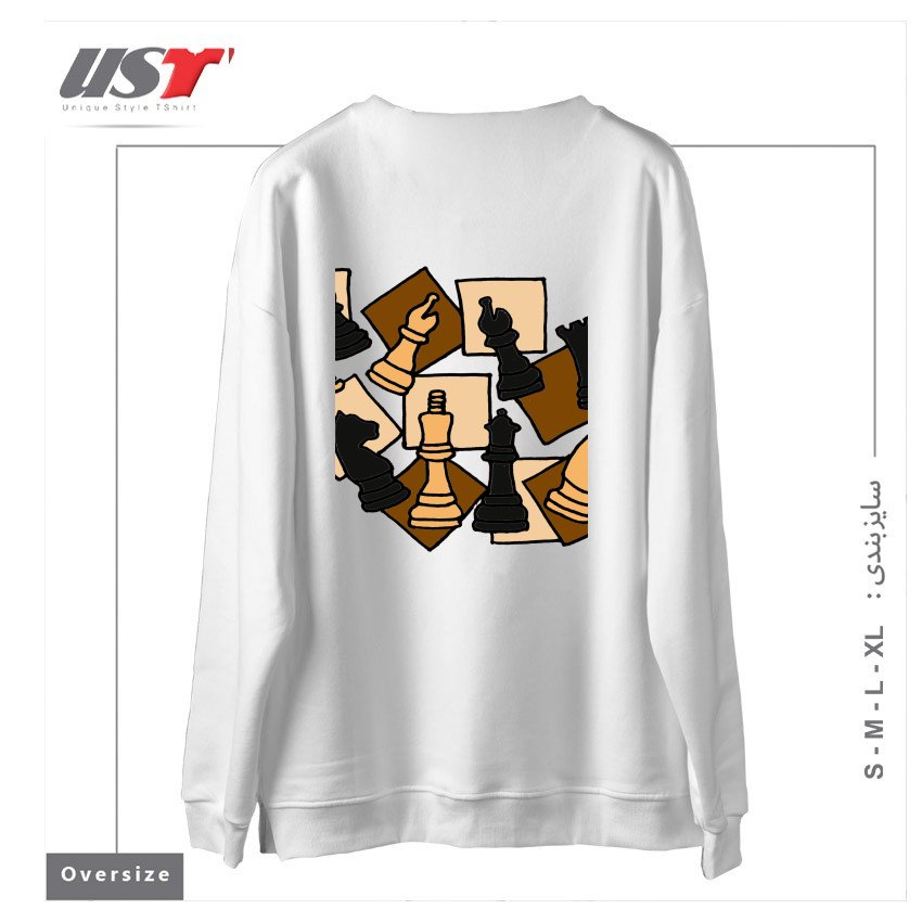 طرح COOL CHESS PIECES CHESS GAME ABSTRACT ART سوییشرت اورسایزرنگ سفید