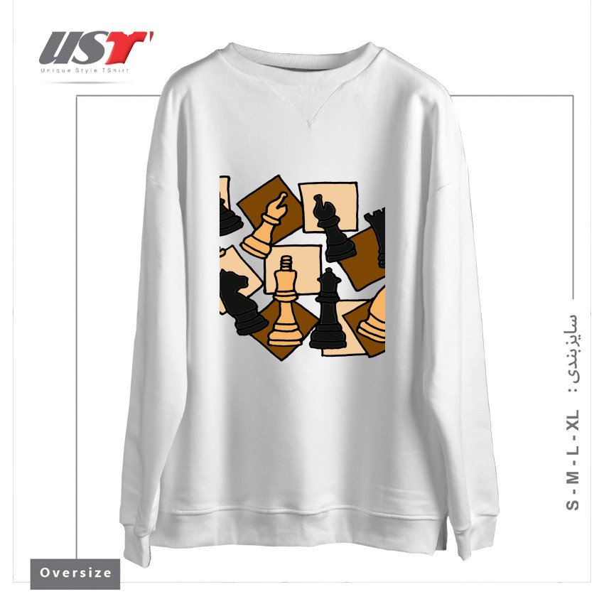 طرح COOL CHESS PIECES CHESS GAME ABSTRACT ART سوییشرت اورسایزرنگ سفید