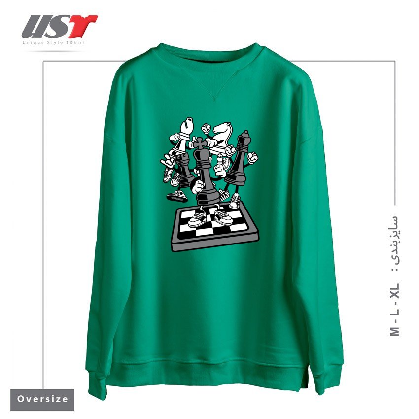 طرح GAME OF CHESS سوییشرت اورسایزرنگ سبز سدری