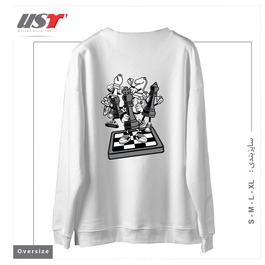 طرح GAME OF CHESS سوییشرت اورسایزرنگ سفید