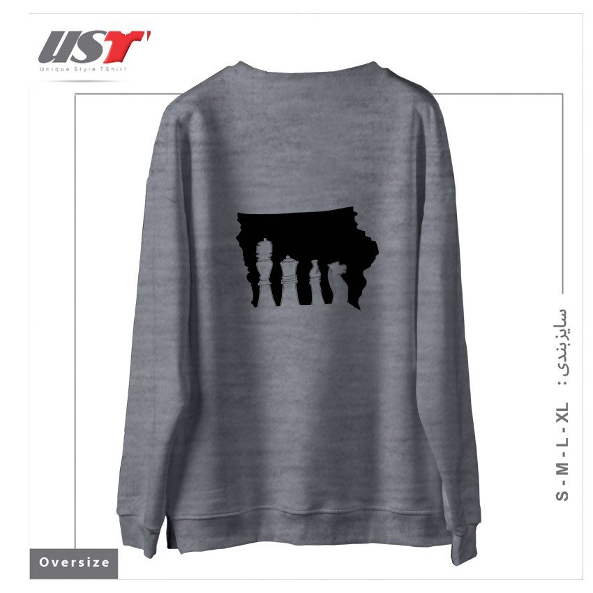 طرح IOWA CHESS سوییشرت اورسایزرنگ طوسی ملانژ