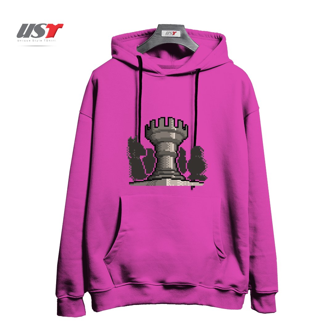 طرح PIXEL CHESS هودی اورسایزرنگ صورتی