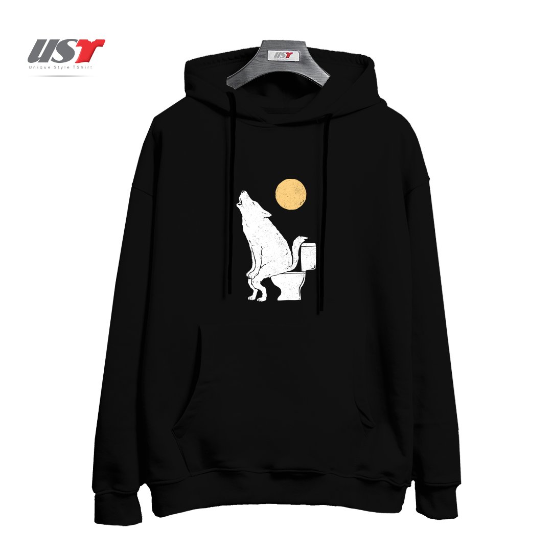 طرح HOWLING AT NIGHT هودی اورسایزرنگ مشکی