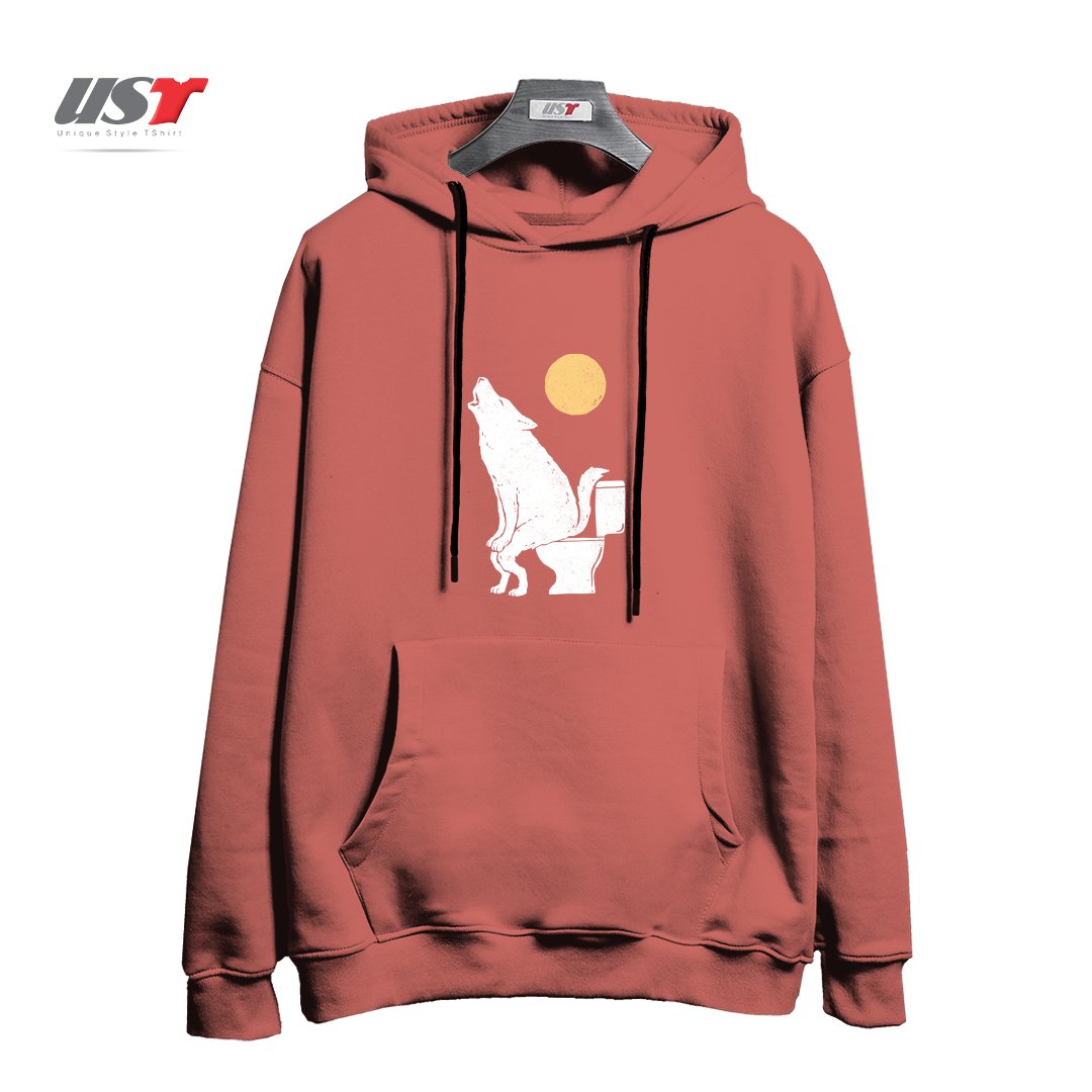 طرح HOWLING AT NIGHT هودی اورسایزرنگ آجری