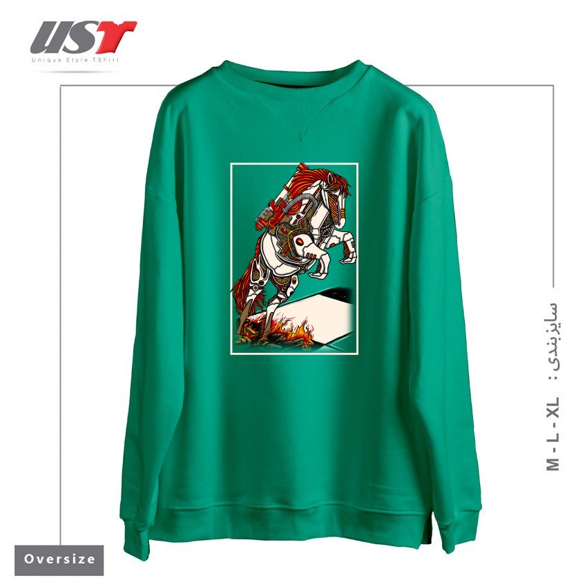 طرح THE DARKNESS KNIGHT سوییشرت اورسایزرنگ سبز سدری