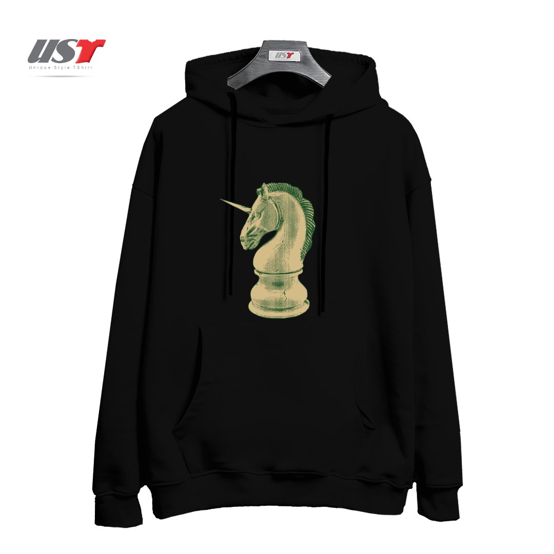 طرح UNICORN KNIGHT هودی اورسایزرنگ مشکی