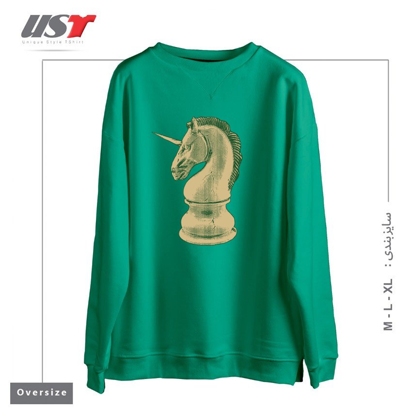 طرح UNICORN KNIGHT سوییشرت اورسایزرنگ سبز سدری