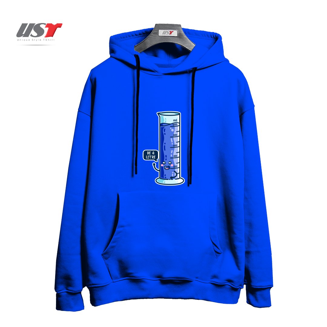 طرح BE A LITRE GRADUATED CYLINDER هودی اورسایزرنگ آبی شالی
