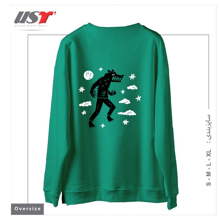 طرح I WANT TO BELIEVE IN... WEREWOLVES سوییشرت اورسایزرنگ سبز سدری