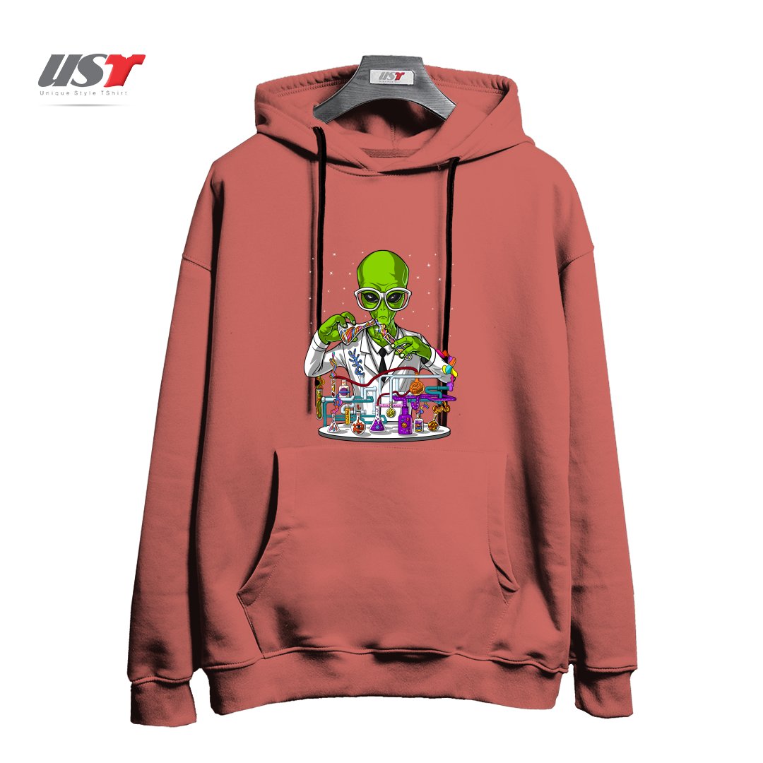 طرح CHEMISTRY ALIEN هودی اورسایزرنگ آجری