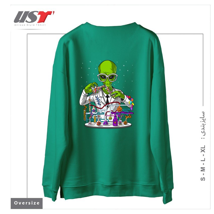 طرح CHEMISTRY ALIEN سوییشرت اورسایزرنگ سبز سدری