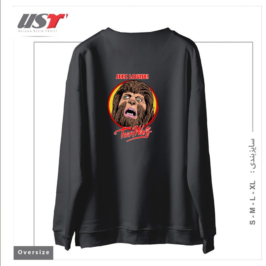 طرح JEEZ LOUISE TEEN WOLF سوییشرت اورسایزرنگ دودی