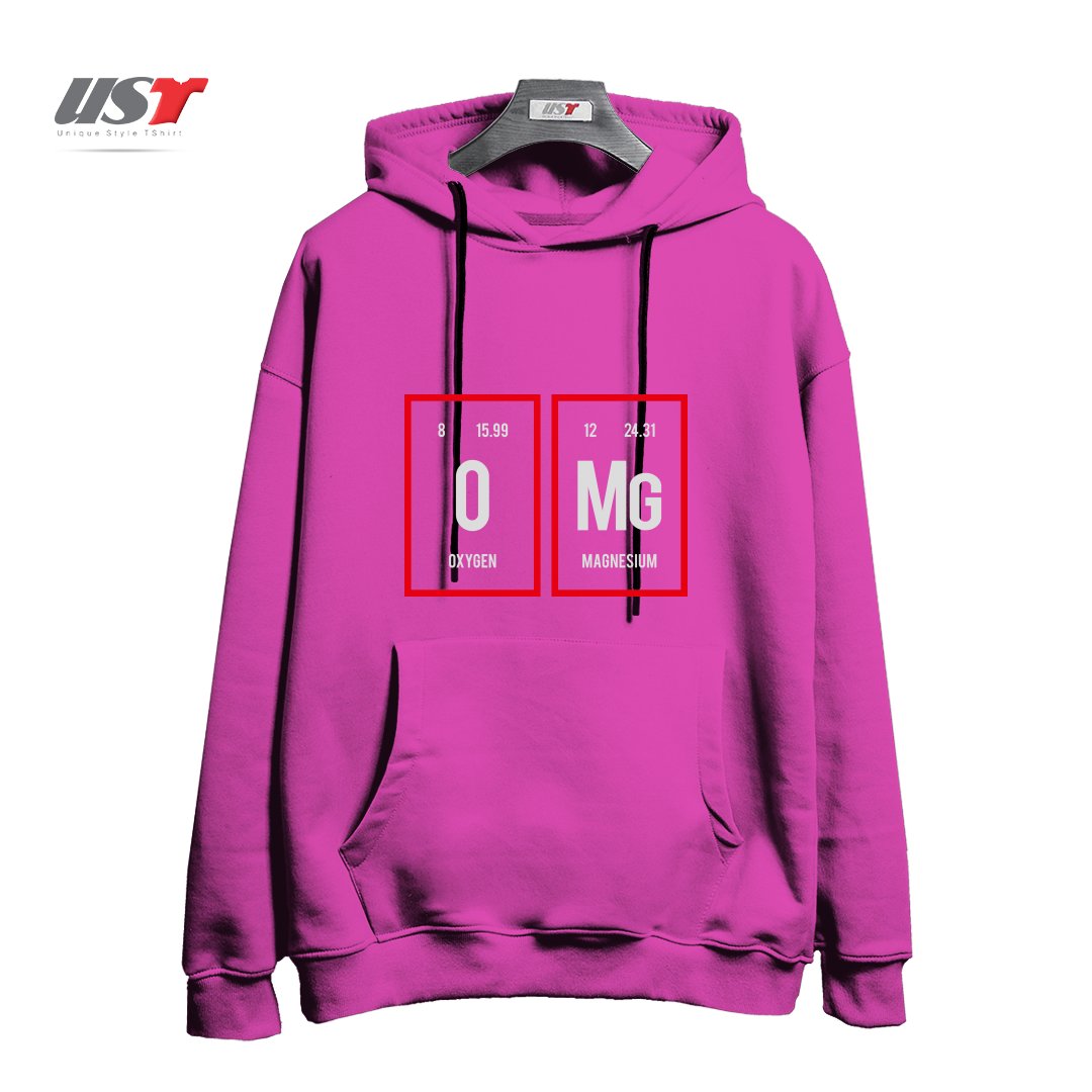 طرح OMG - PERIODIC TABLE OF ELEMENTS هودی اورسایزرنگ صورتی