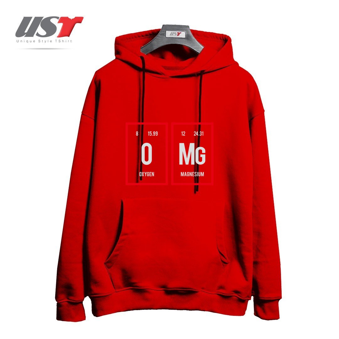 طرح OMG - PERIODIC TABLE OF ELEMENTS هودی اورسایزرنگ قرمز