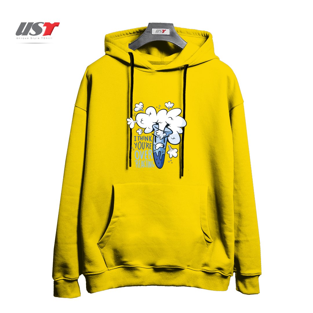 طرح I THINK YOU'RE OVER REACTING هودی اورسایزرنگ زرد