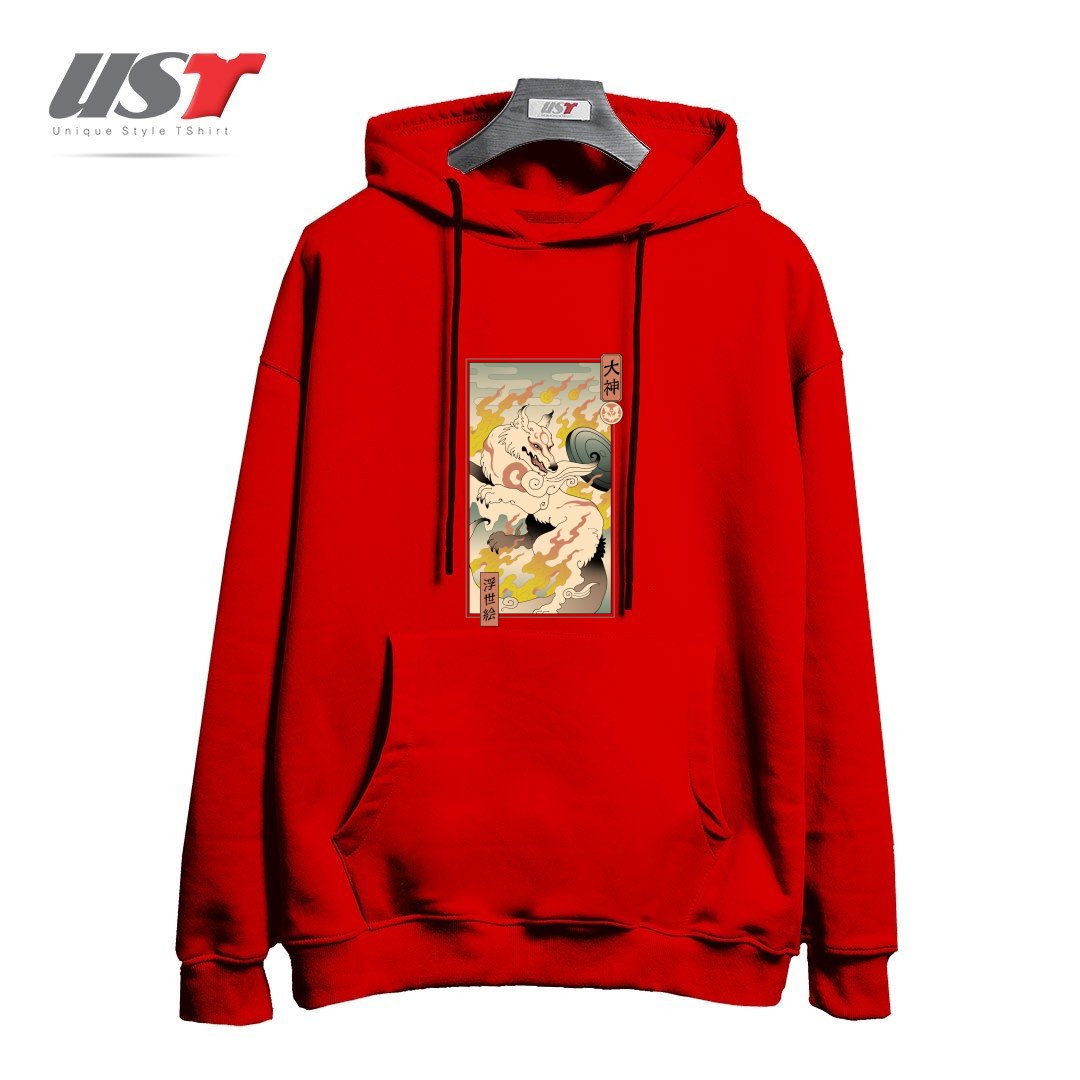 طرح MOUNTAIN WOLF هودی اورسایزرنگ قرمز