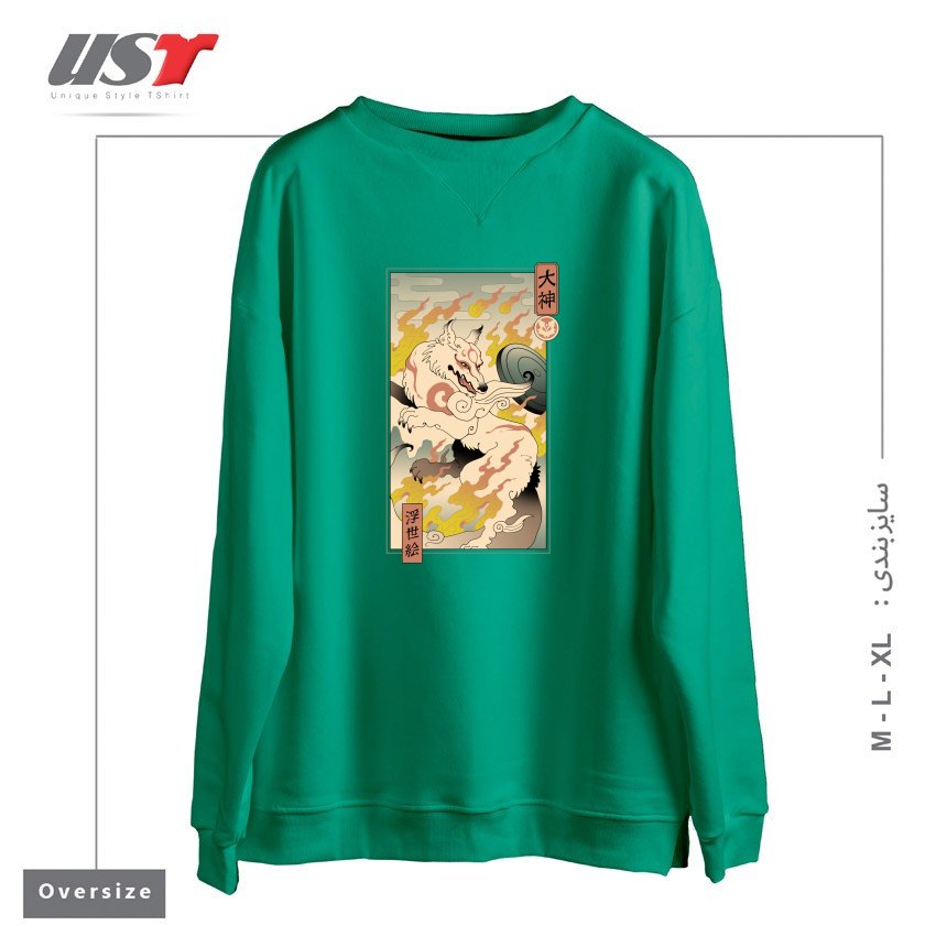 طرح MOUNTAIN WOLF سوییشرت اورسایزرنگ سبز سدری