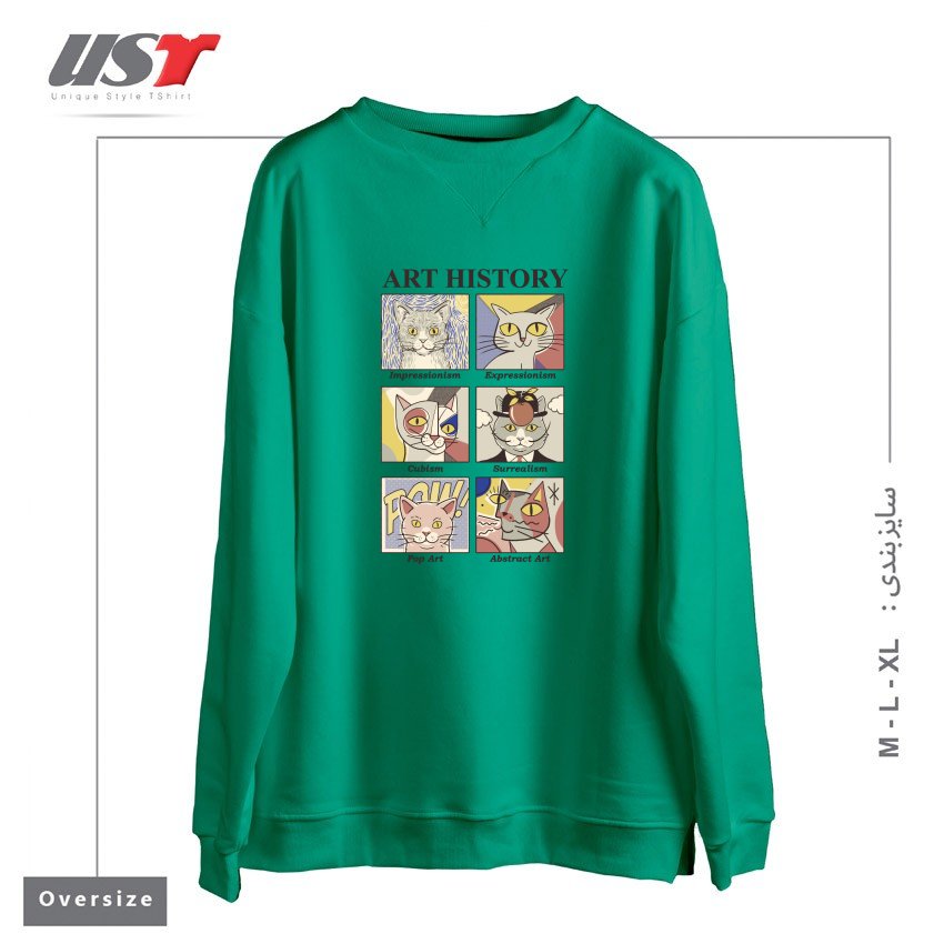 طرح ART HISTORY سوییشرت اورسایزرنگ سبز سدری