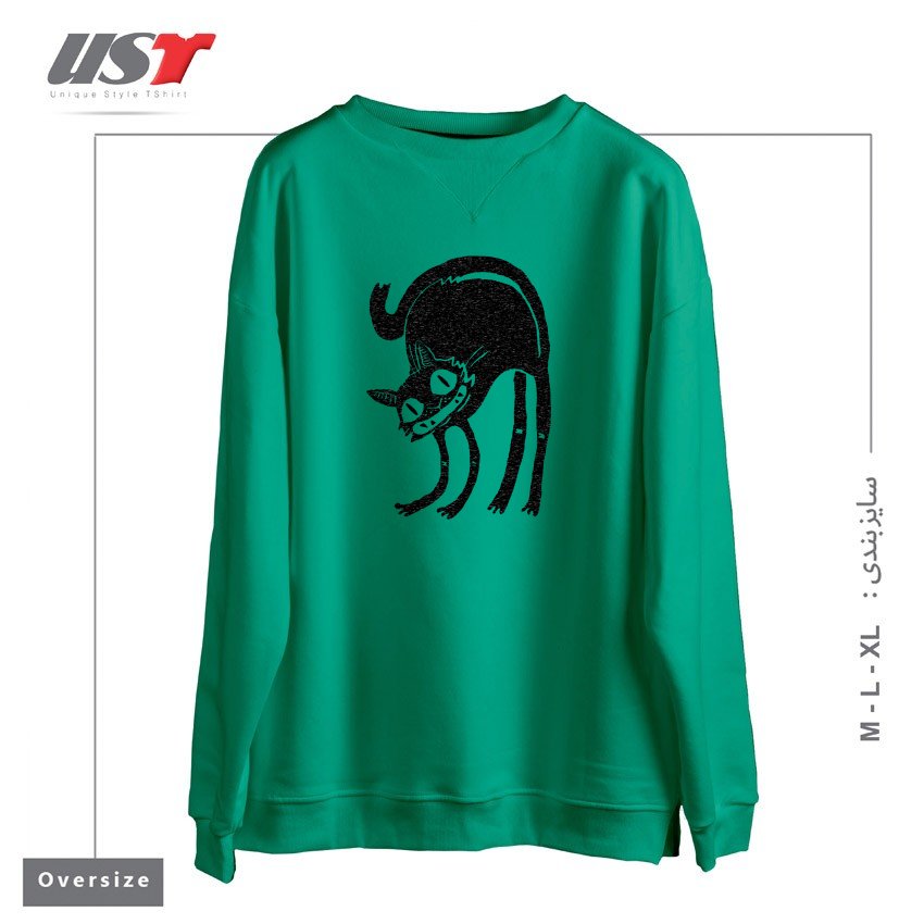 طرح BLACK CAT - LEGEND DERRY2121545 سوییشرت اورسایزرنگ سبز سدری