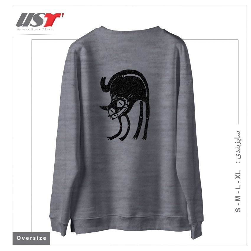 طرح BLACK CAT - LEGEND DERRY2121545 سوییشرت اورسایزرنگ طوسی ملانژ