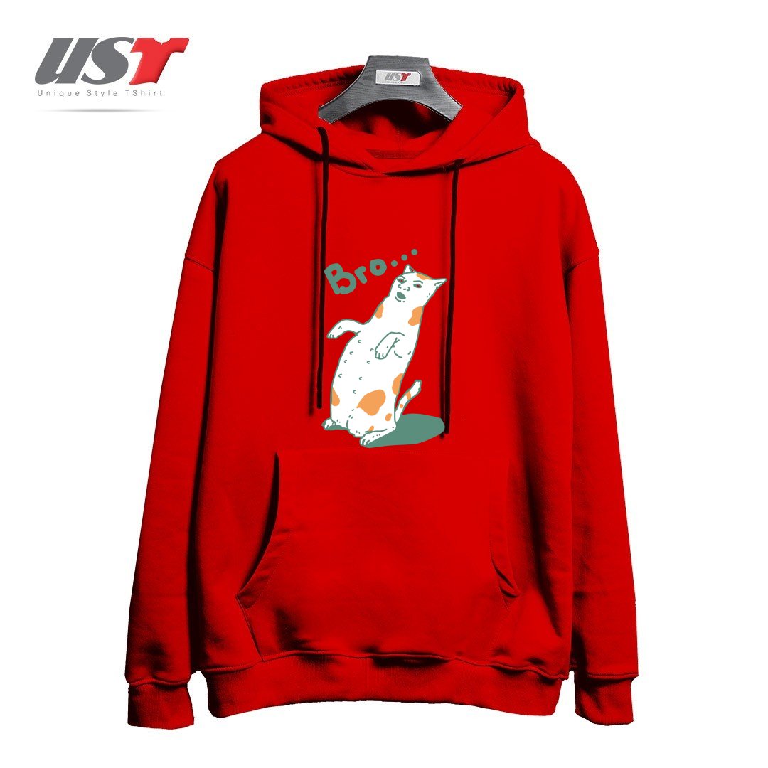 طرح CAT BRO...244 هودی اورسایزرنگ قرمز