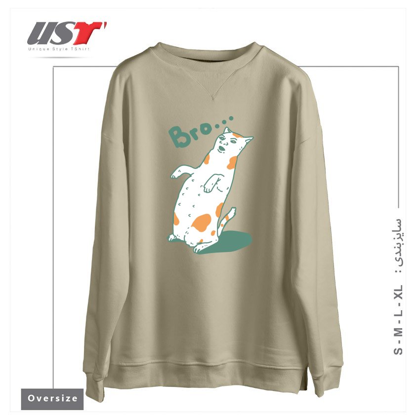 طرح CAT BRO...244 سوییشرت اورسایزرنگ نخودی