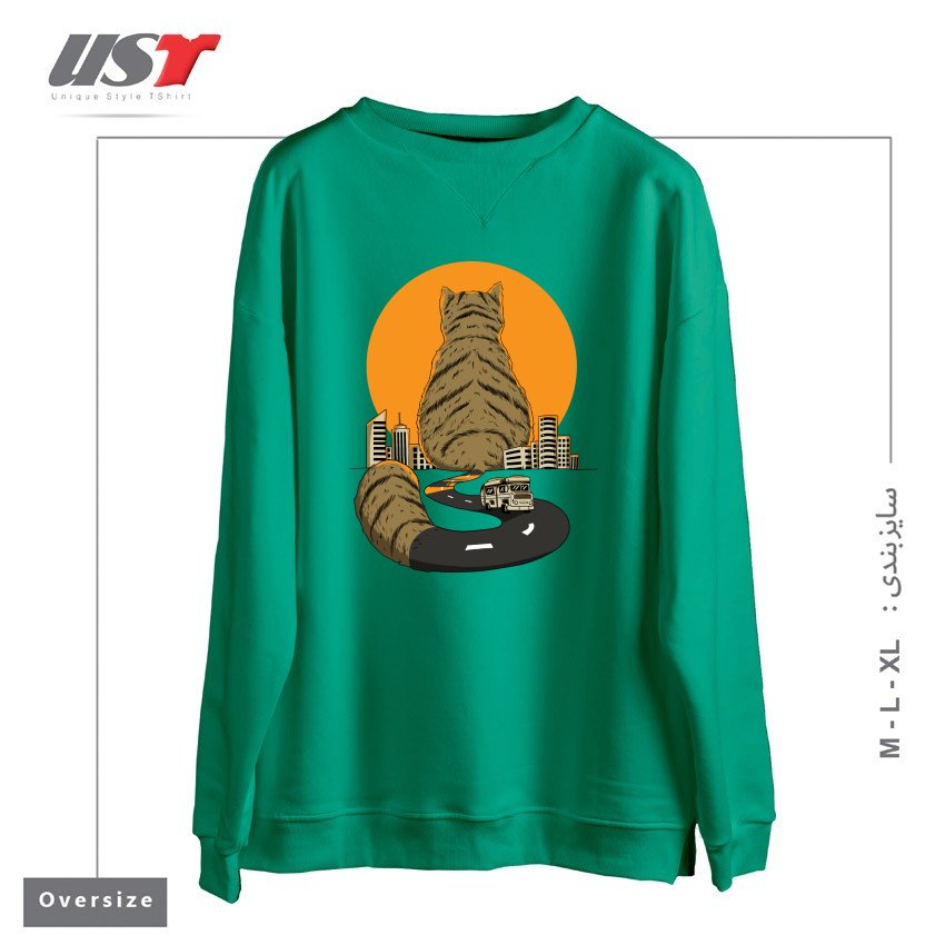 طرح CAT CITY سوییشرت اورسایزرنگ سبز سدری