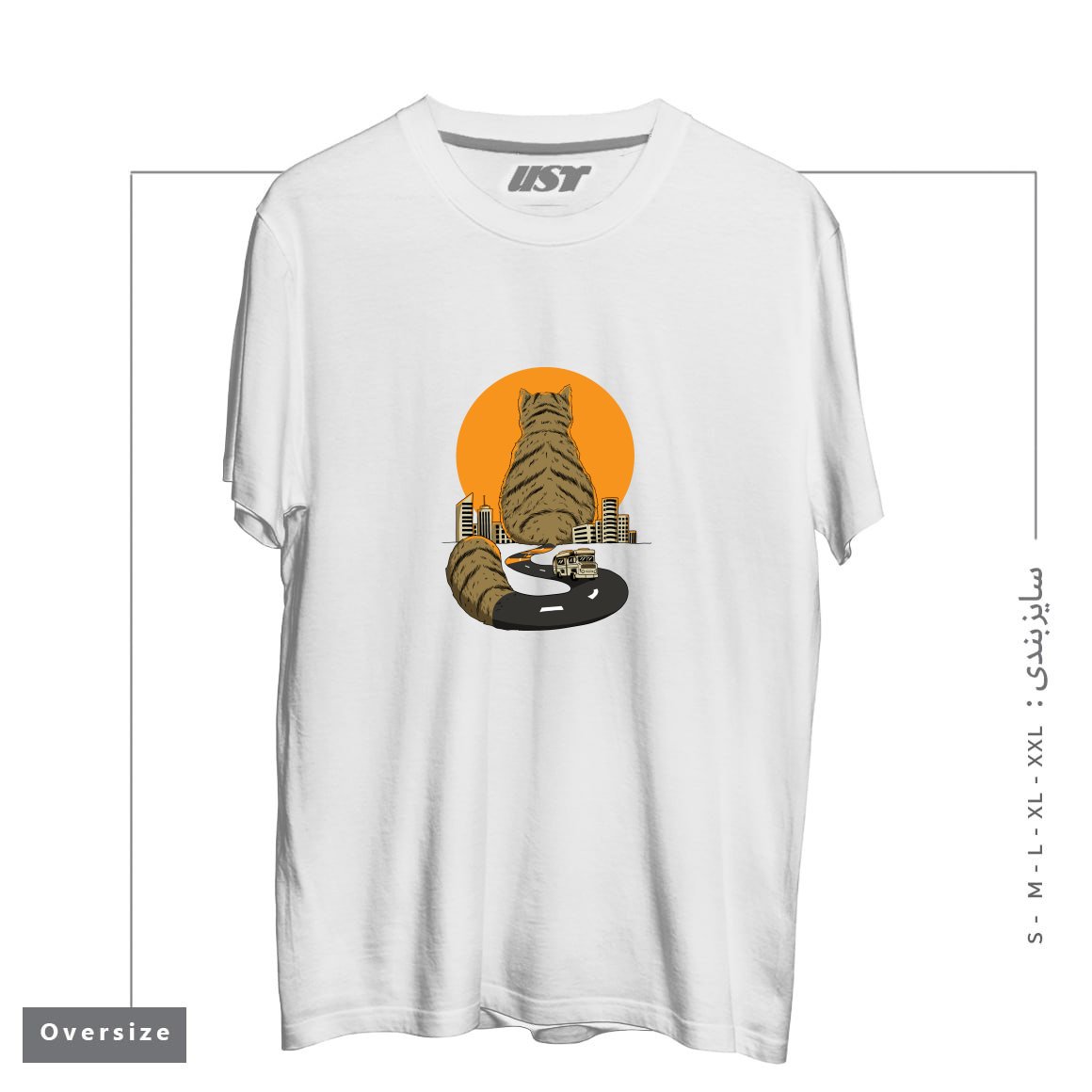 طرح CAT CITY تیشرت اورسایزرنگ سفید