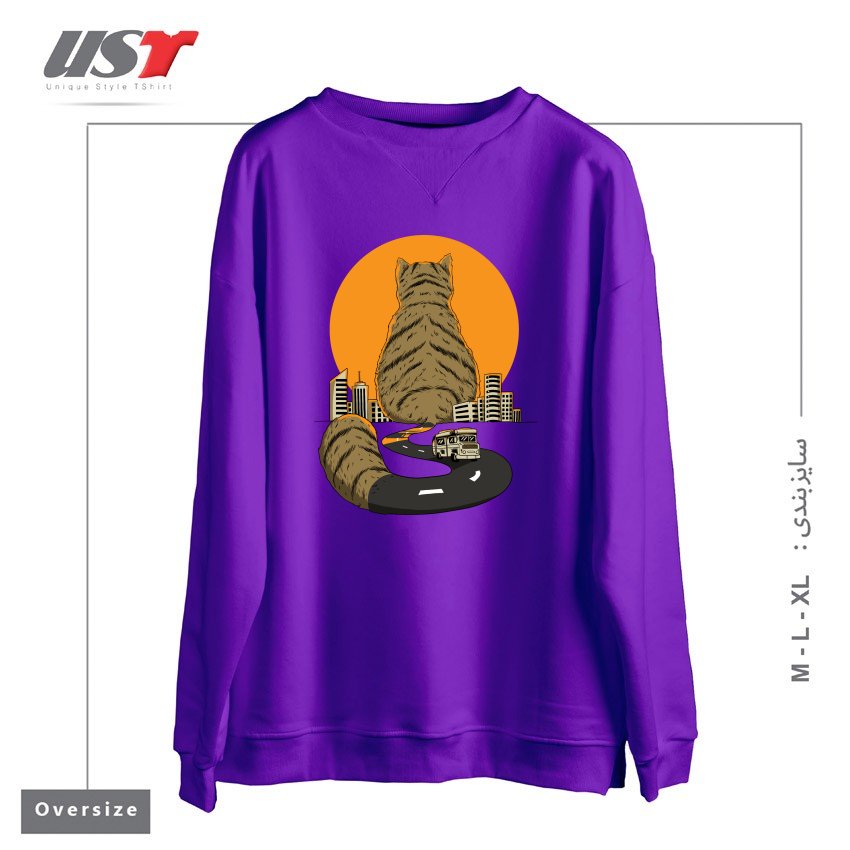 طرح CAT CITY سوییشرت اورسایزرنگ بنفش