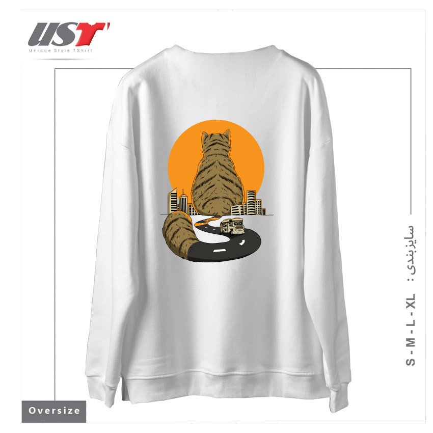 طرح CAT CITY سوییشرت اورسایزرنگ سفید